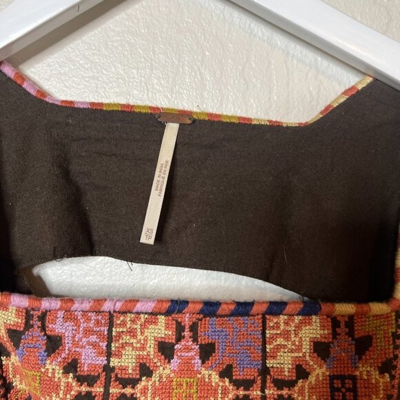 Free People Brown Boho Embroidered Ruffle Trim Cutout Mini Dress - Picture 5 of 8